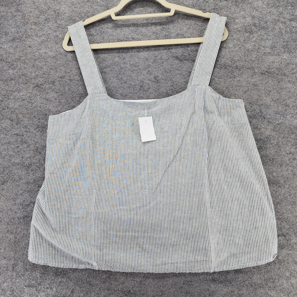 J Crew Shirt Womens XL Sleeveless Square Neck Gray Railroad Stripe